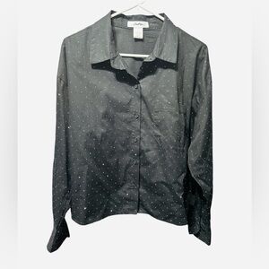 Elegant Black Blouse with Subtle Diamond Dots